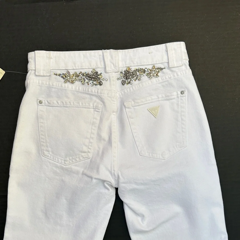 New Guess White Flare Jeans with Floral Embroidery SZ 26 - Picture 9 of 11